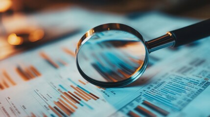 Fototapeta premium Magnifying Glass on Financial Charts - Detail and Analysis