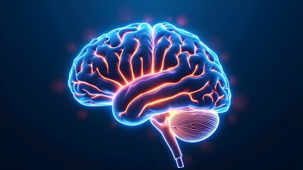 Digital brain with blue neon neurons and cognitive nervous system brain autonomy neuroscience