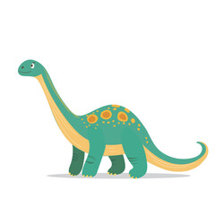 Naklejka premium Cartoon illustration of a cute green dinosaur with a long neck, suitable for kids' content.