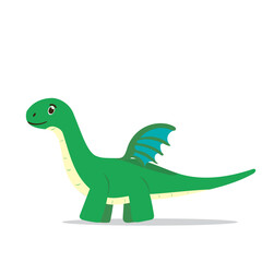 Cartoon illustration of a cute green dinosaur with wings, ideal for children's designs and art