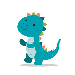 Cute cartoon dinosaur character walking happily in a vibrant setting with a playful expression and colorful spikes