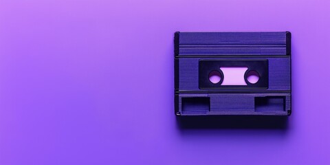 Fototapeta premium A vintage looking tape recorder sits on a purple background. The tape recorder is old and worn, with a faded blue color. Concept of nostalgia and a longing for the past