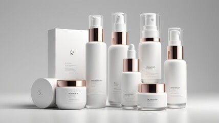 Luxury Skincare Set with Bottles Jars and Box Mockup