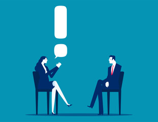 Story telling, speak out loud to draw attention and interest, fact important information or secret, businessman speaking with speech bubble as exclamation point. Caution and alert call concept