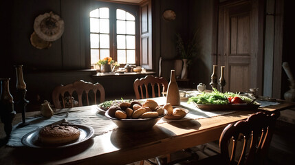 Fantastic fairytale house by the sea, rustic fisherman style. AI generated.