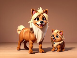 Naklejka premium 3d cartoon illustration of cute puppies 