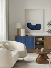 Modern living room with armchair, home interior design with furniture and coffee table