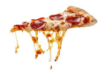 tasty slice of pizza with dropping cheese isolated on white or transparent png