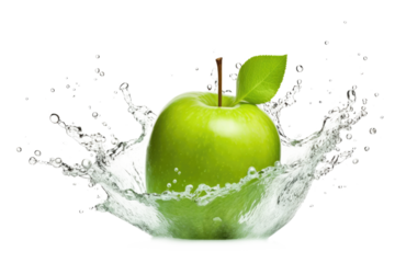 apple splashing into water isolated on white or transparent png