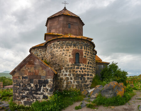 facade and dome of Hayravank monastery on Sevan Lake shore (Gegharkunik Province, Armenia)  