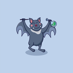 Halloween bat character. Illustration for Halloween decorations. Simple vector with cute animal from different side. Cartoon flat vector isolated on colorful background. 