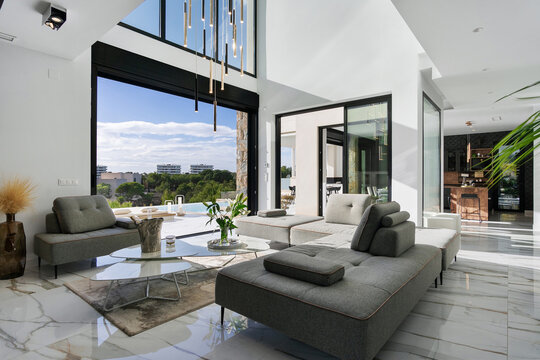 Luxury modern living room with pool