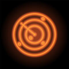 Sonar, radar simple icon. Flat design. Orange neon on black background