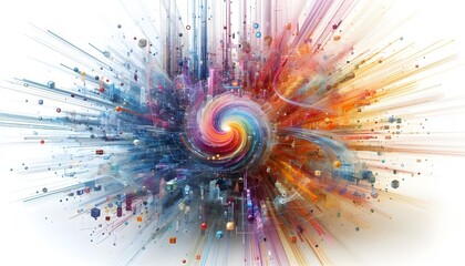 Colorful abstract digital data streams on white, concept of information technology dynamics. 3D Rendering