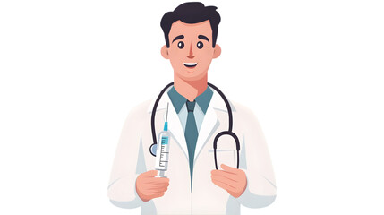 Fototapeta premium Doctor with Vaccine 2D Flat Illustration Isolated on Transparent Background