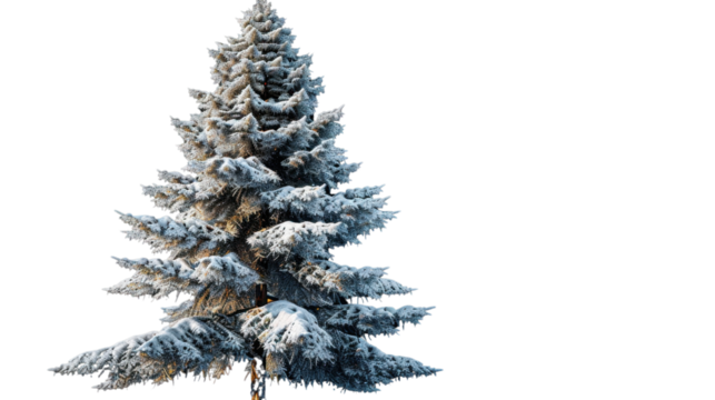 Fir tree adorned with snow on transparent background
