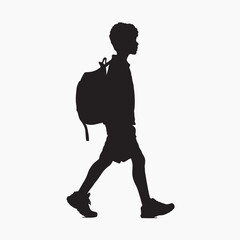Fototapeta premium Silhouette child walking school backpack