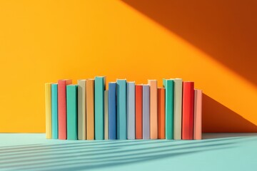 Books showcased against a minimalistic setting for the observance of world book day featuring a frontal view of a diverse collection of literature