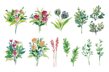 Naklejka premium Watercolor paintings set of botanical bouquet in loosing style