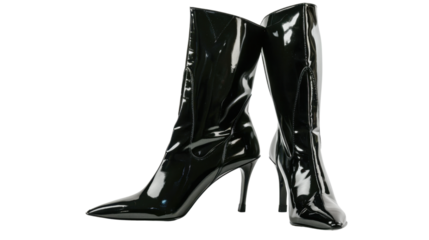 Long black woman boots on transparent background