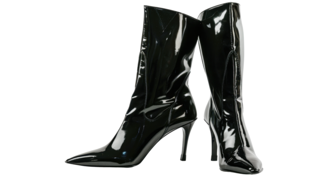 Long black woman boots on transparent background