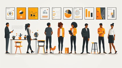 illustration, Business Concept illustrations. Mega set. Collection of scenes with men and women taking part in business activities. Vector illustration,