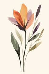 Naklejka premium Create a mid-century modern art piece that showcases a stylized lavender flower representing Lisbon The design should use warm earthy tones with muted pinks oranges and greens featuring simple flat