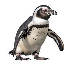 Fototapeta premium Humboldt Penguin Walking In Shallow Water On A Transparent Background