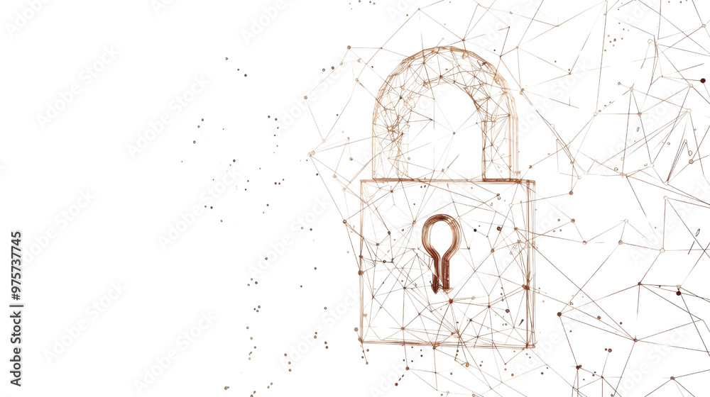 Poster padlock symbol from lines and triangles on transparent background