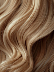 Fototapeta premium Warm honey blonde wavy hair swatch salon hairdye colors caramel golden balayage highlights soft texture shiny haircare wig swatch concept copy space hairsdresser salon spa advert promo lady background