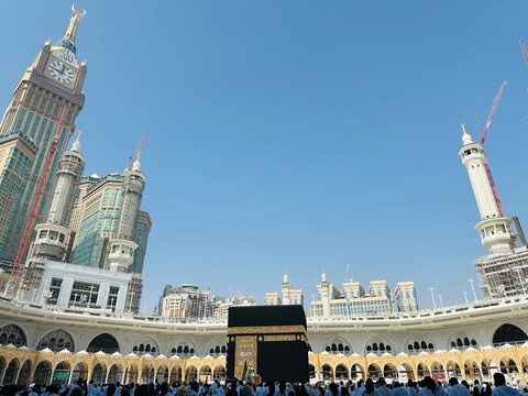 Mecca, Saudi Arabia - August 09, 2024 - Photo of the Kaaba a building in the center of the holiest mosque in Islam, Masjidilharam, in Makkah, Saudi Arabia.