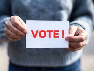 A person holds a card with the word 'VOOT' in bold red letters, showcasing modern communication and branding concepts.