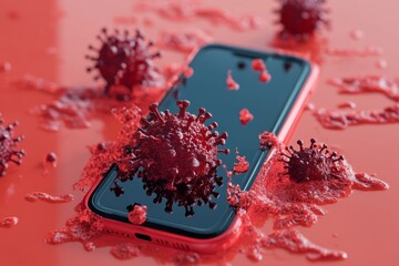 illustration of a smartphone infected by a smartphone virus