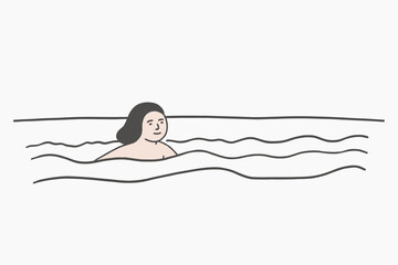 Minimalist swimming illustration, serene waters.