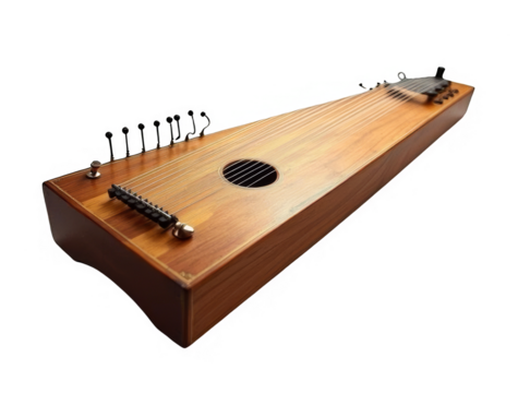 Ancient Wooden Psaltery Stringed Instrument Isolated on Transparent Background Cutout, PNG File