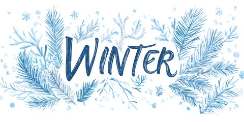 Obraz premium a vector illustration of text style with the text WINTER with elegant, flowing lettering. Use cool, icy colors like blues, whites, and silvers to evoke