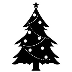 Silhouette of Christmas Tree. Isolated on White Background