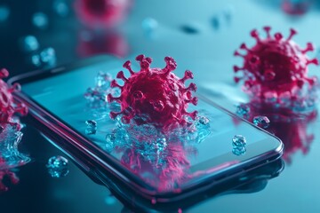 Fototapeta premium illustration of a smartphone infected by a smartphone virus