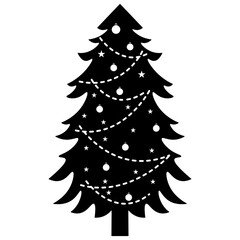 Silhouette of Christmas Tree. Isolated on White Background