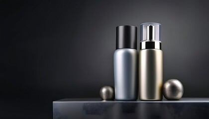 Luxury Skincare Bottles- mockup featuring high-end luxury skincare bottles with sleek, sophisticated designs. Graphic art illustration