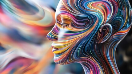 Obraz premium A vibrant abstract portrait showcasing a colorful, swirling pattern that embodies creativity and depth in human expression.