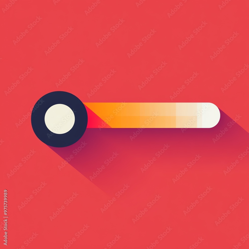 Poster abstract geometric shapes with a circle and a rectangle on a red background with long shadow.