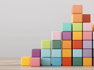 Obraz premium Colorful building blocks arranged in a gradient pattern, ideal for education, creativity, and play concepts.