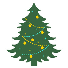 Christmas Tree Illustration with Flat Cartoon Design. Isolated Vector.
