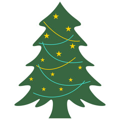 Christmas Tree Illustration with Flat Cartoon Design. Isolated Vector.