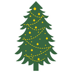 Christmas Tree Illustration with Flat Cartoon Design. Isolated Vector.