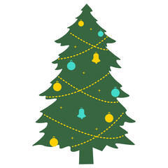 Christmas Tree Illustration with Flat Cartoon Design. Isolated Vector.