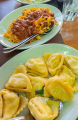 Delicious dishes on a country table in Italy in Emilia-Romagna