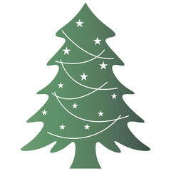 Obraz premium Green Christmas Tree Silhouette with Gradient Color. Vector Illustration on White Background