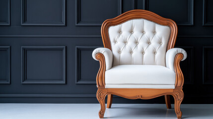 Vintage leather armchair, a comfortable and stylish piece of furniture, sits in a cozy living room